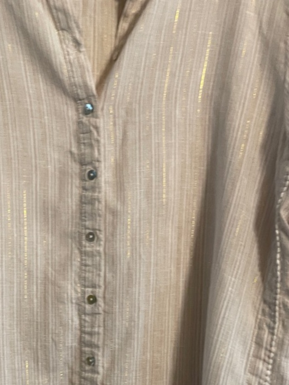 Antibes Blanc Linen Blend Tunic Shirt Women’s XL Beige Gold Stripe Button Front - Picture 3 of 11